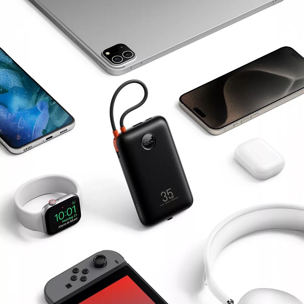 VEGER powerbank 20000 mAh beépített kábelekkel Type C / Lightning PD QC3.0 35W K2 (W2068) fekete-8