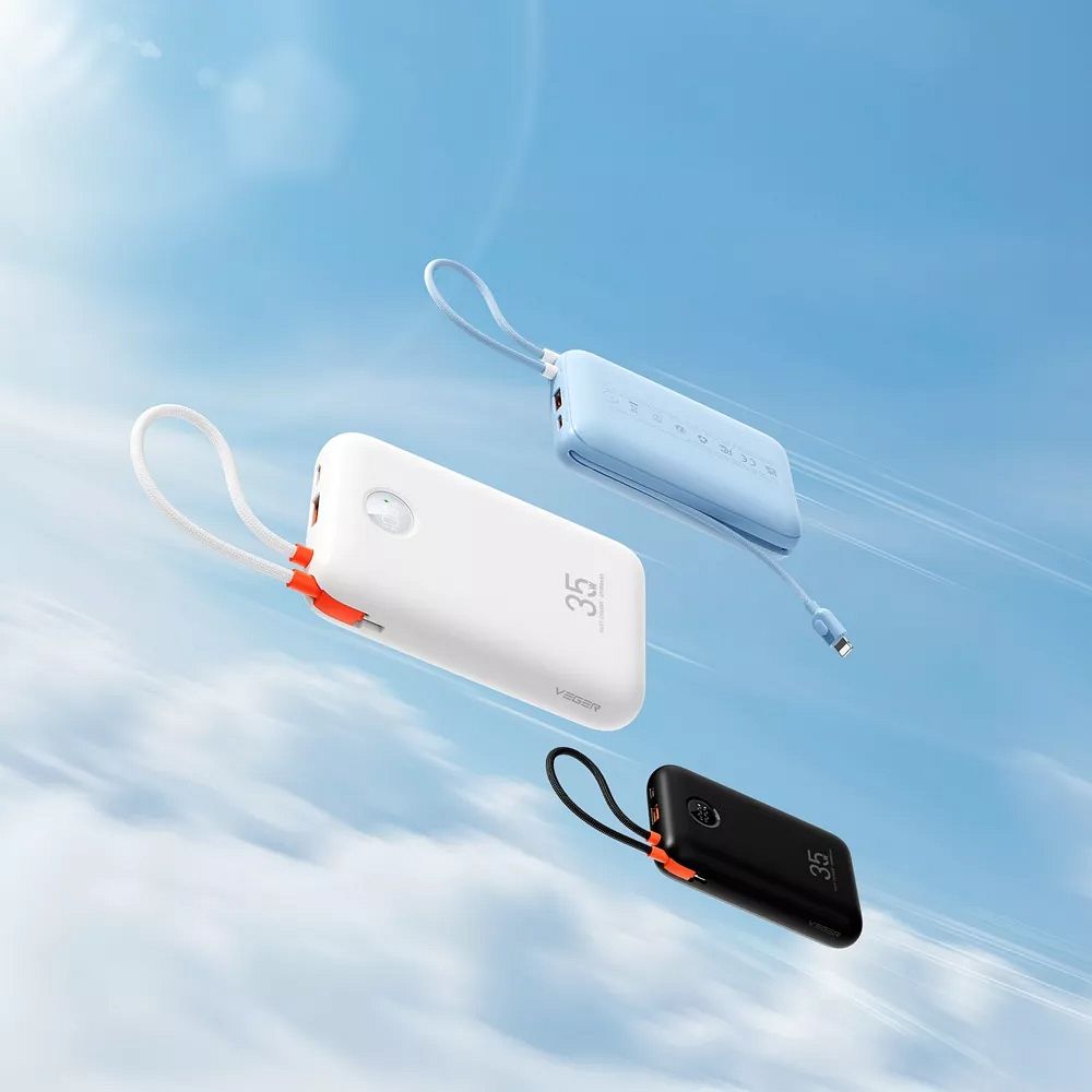 VEGER powerbank 20000 mAh beépített kábelekkel Type C / Lightning PD QC3.0 35W K2 (W2068) fekete-4