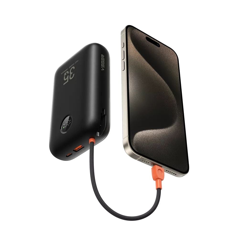 VEGER powerbank 30000 mAh beépített kábelekkel Type C / Lightning PD QC3.0 35W K3 (W3018) fekete-7