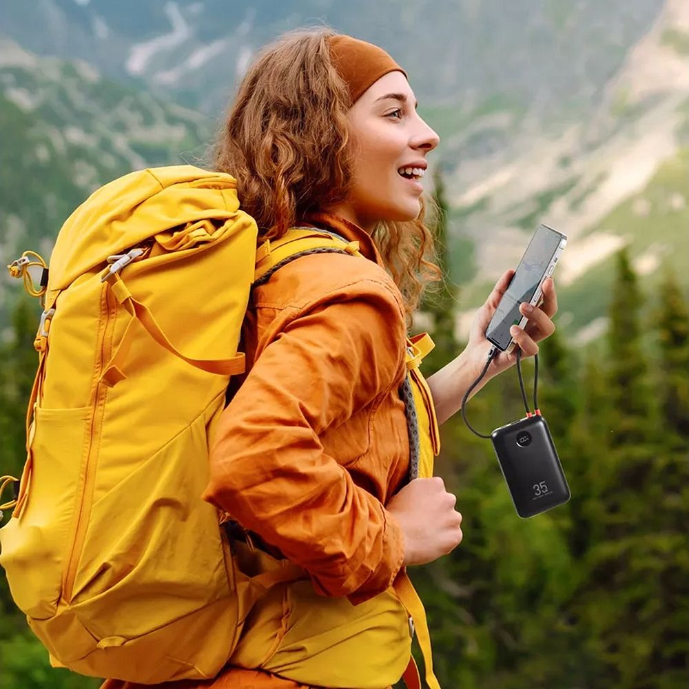 VEGER powerbank 30000 mAh beépített kábelekkel Type C / Lightning PD QC3.0 35W K3 (W3018) fekete-1