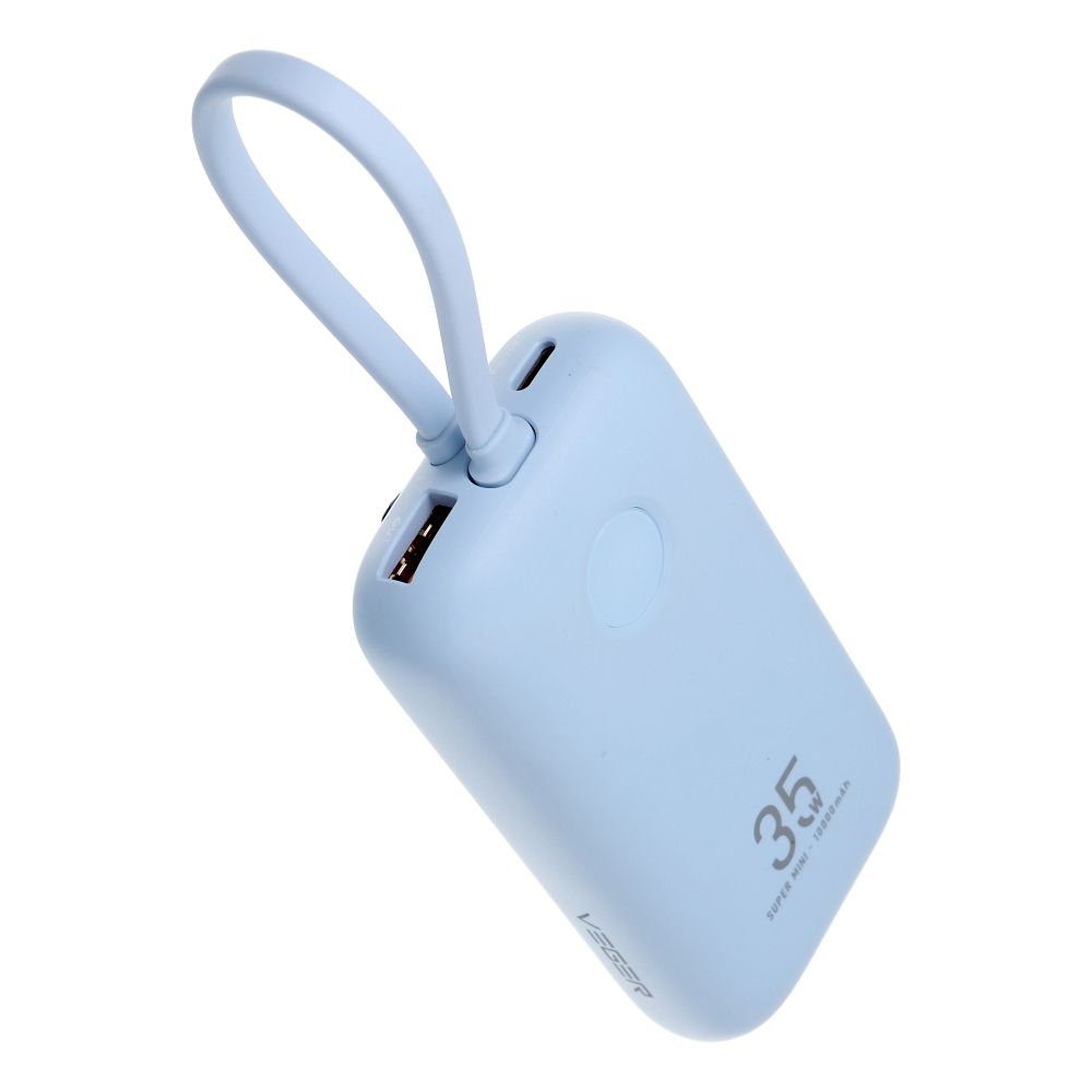 VEGER powerbank 10000 mAh beépített kábelekkel Type C / Lightning PD QC3.0 35W K1 (W1188) égkék-0
