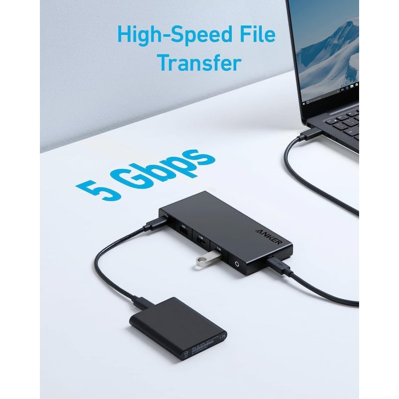 USB-C Hub Anker, 1 x USB-A 3.0 - 2 x USB-A - 3 x USB-C - 2 x HDMI - 1 x RJ45 - 1 x SD, Fekete A83A2G11-5
