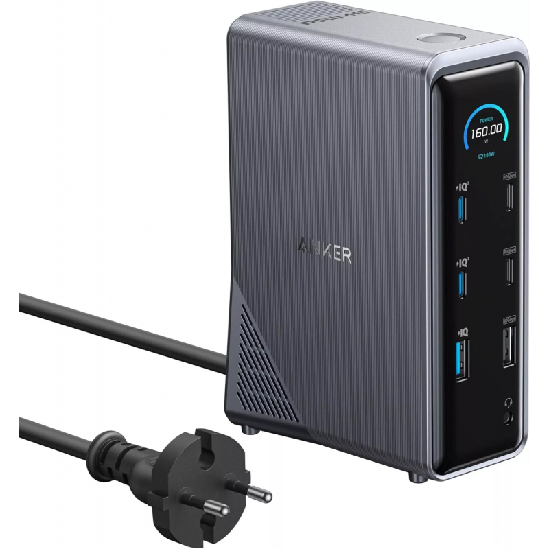 USB-C Hub Anker Prime 737, 2 x USB-A 3.0 - 3 x USB-A - 5 x USB-C - 2 x HDMI - 1 x Jack 3.5mm - 1 x RJ45, Fekete A83B63A1-0