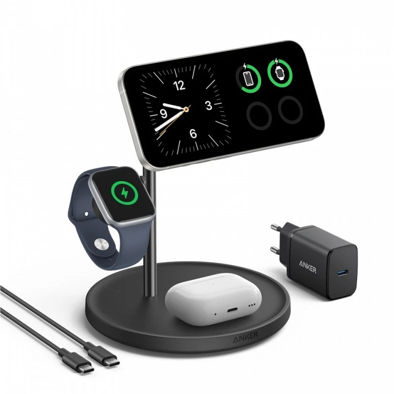 Anker MagGo 3in1, 25W, 1.67A, Fekete B25M3311 vezeték nélküli töltőállomás (iPhone, Apple Watch, Airpods)-1