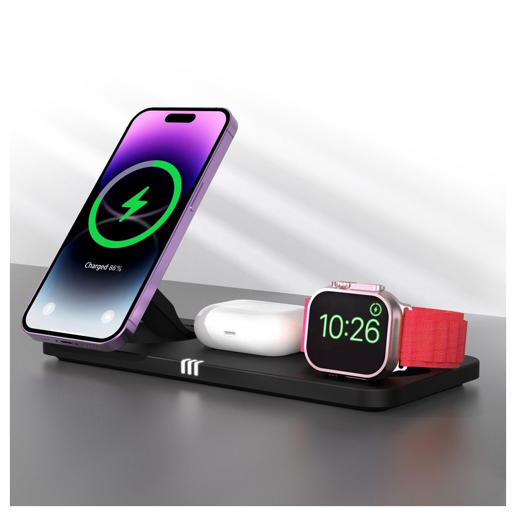 FORCELL F-ENERGY MagNetix 3 az 1-ben Qi2 20,5W vezeték nélküli töltő MagSafe kompatibilis fekete-4