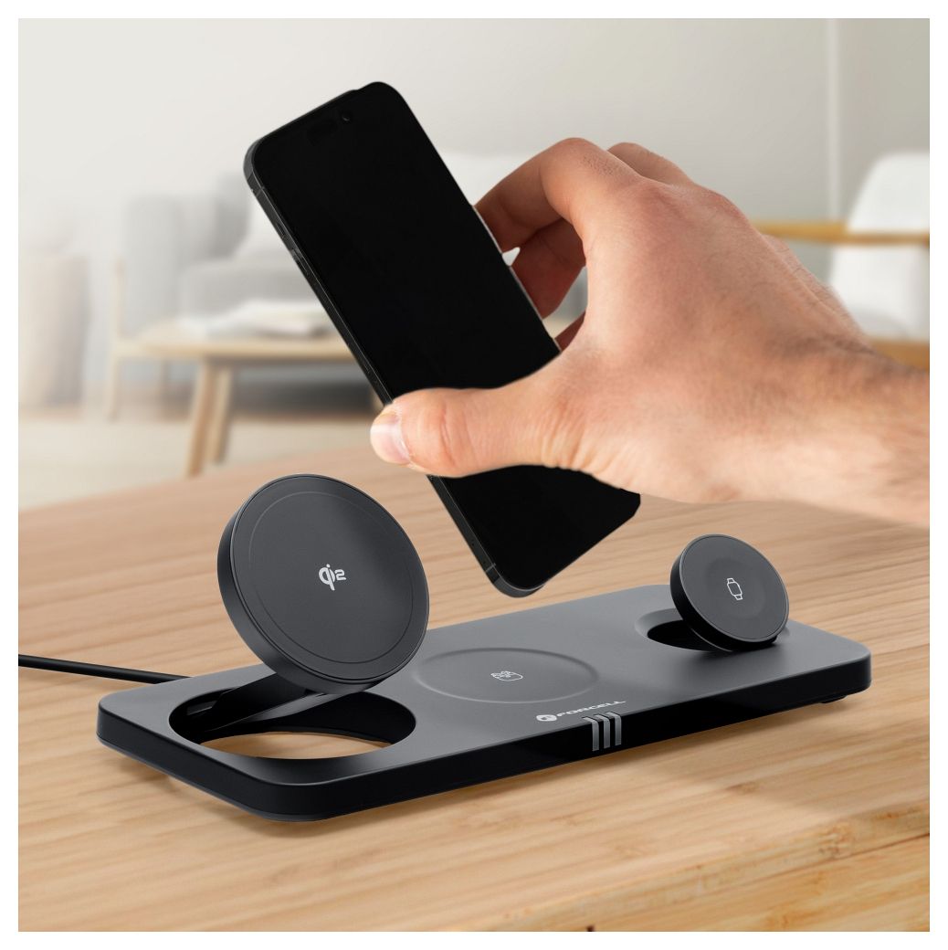 FORCELL F-ENERGY MagNetix 3 az 1-ben Qi2 20,5W vezeték nélküli töltő MagSafe kompatibilis fekete-6
