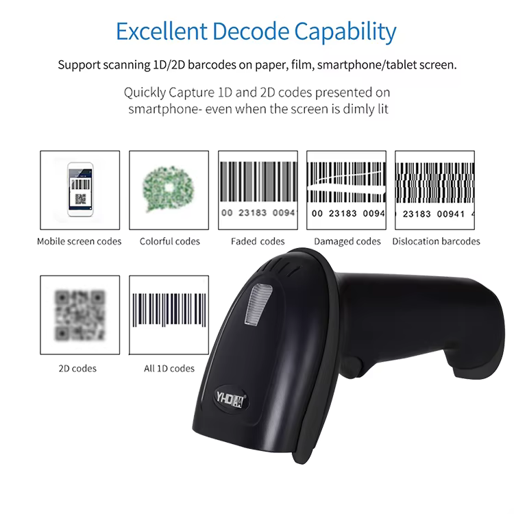 2D USB vezetékes vonalkódolvasó, QR kód olvasó dokkolóval YHD-5700D-Z8-3