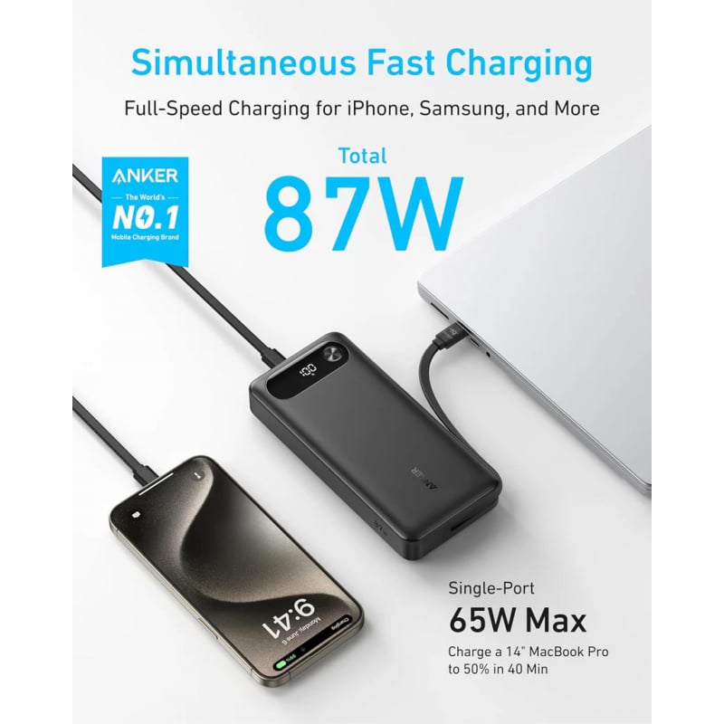 Anker PowerCore powerbank, 20000mAh, 87W, QC + PD, fekete-4