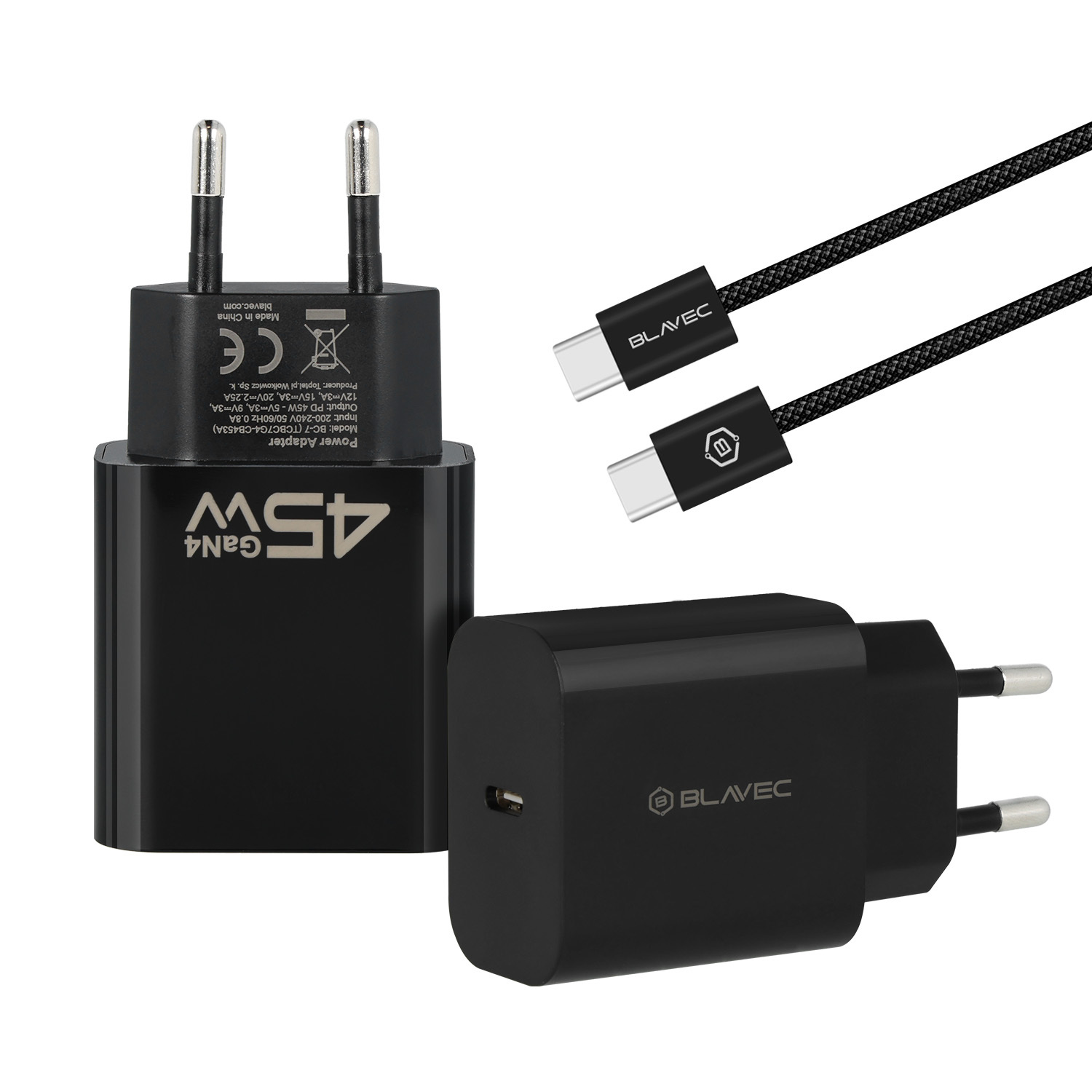 Blavec fali töltő BC-7 GaN4 - Type C - PD QC 45W 3A Type C - Type C kábellel (TCBC7G4-CB453A+CC) fekete-0