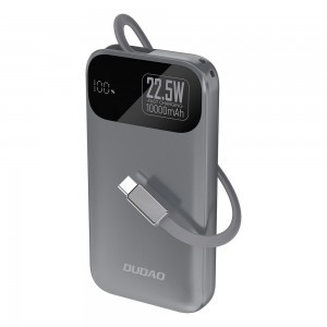 Dudao K31 10000 mAh 22.5W PD Powerbank beépített kábellel - Szürke