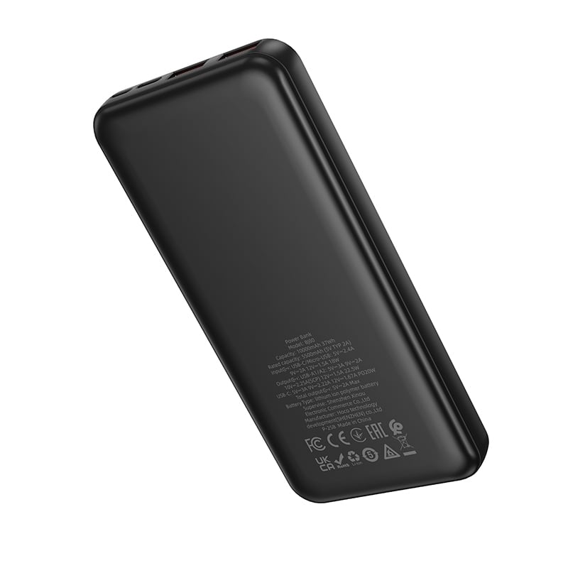Borofone Power Bank 10000mAh BJ80 Clever - 2xUSB + Type C - QC 3.0 22,5W PD 20W fekete,-2