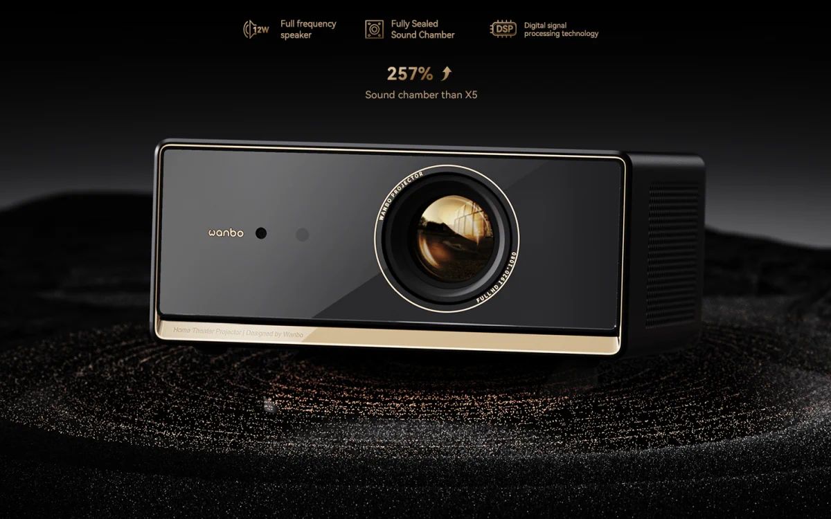 Wanbo X5 Pro (2025) Projektor, 140 hüvelyk, Full HD 1080P Android TV 11-el, BT 5.0, Fekete EU-3