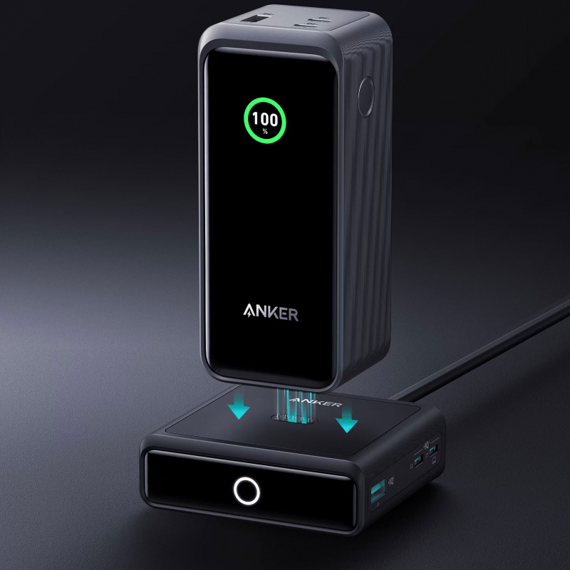 Anker fali töltő PowerBank Prime-hoz, 100W, 3A, 1 x Pogo Pin - 1 x USB-C - 2 x USB-A, fekete A1902311-3