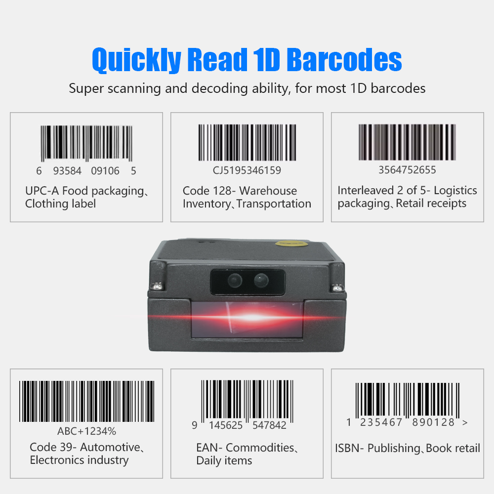 USB Vezetékes 1D mini vonalkódolvasó, QR kód olvasó beépíthető modul YHD-M200L lézeres-4
