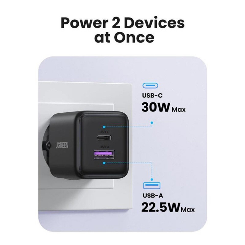 Fali töltő UGREEN X516, 30W, 3A, 1 x USB-A - 1 x USB-C, Fehér-2