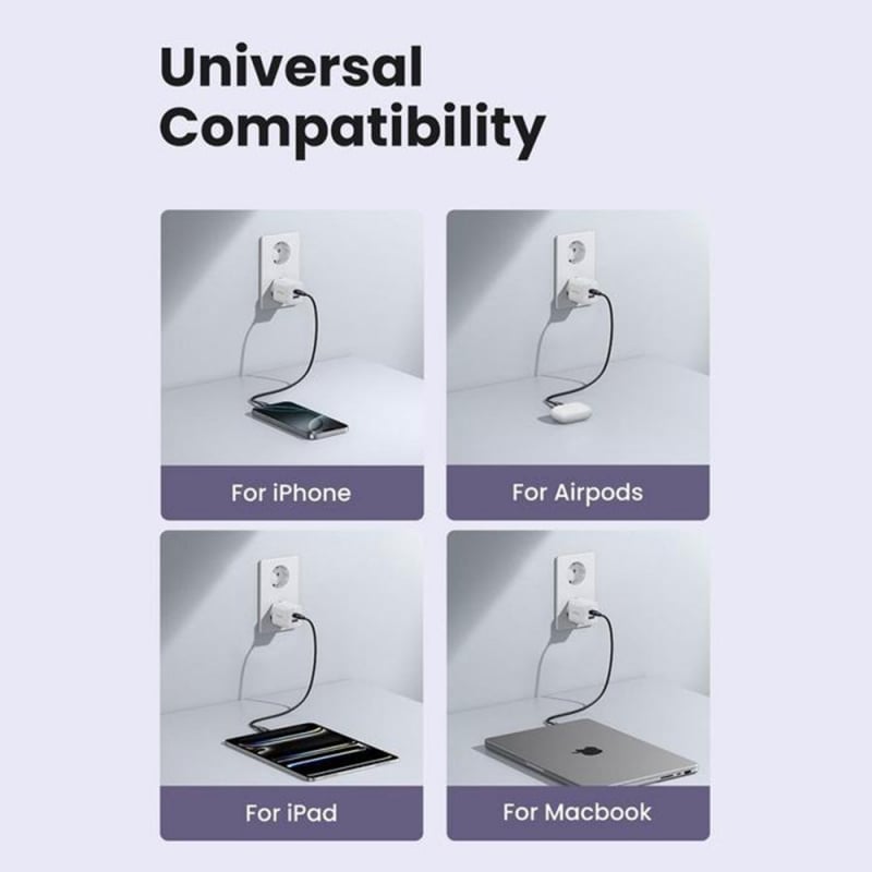 Fali töltő UGREEN X516, 30W, 3A, 1 x USB-A - 1 x USB-C, Fehér-3