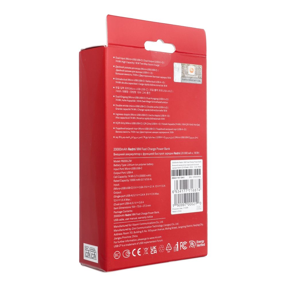 Xiaomi Redmi Powerbank 2xUSB 18W 20000mAh fekete (VXN4304GL) kifutó termék-9