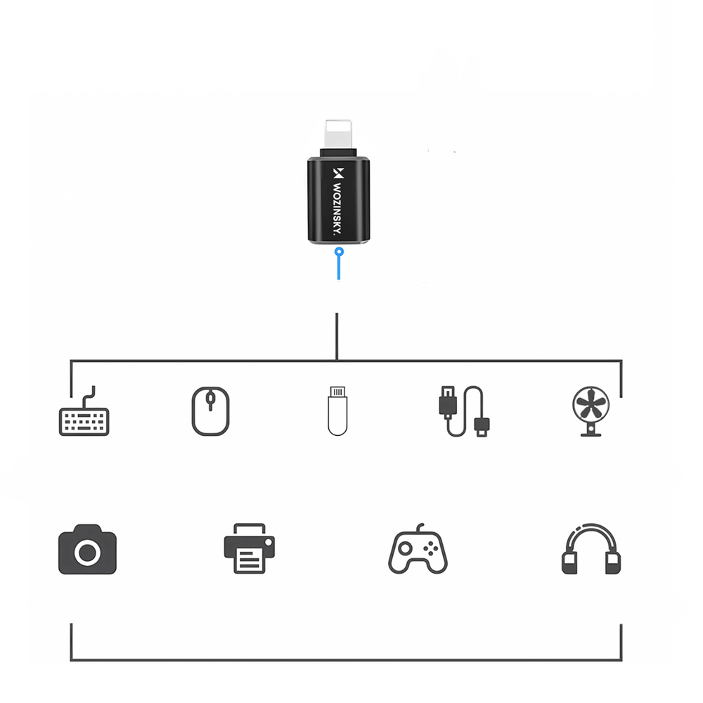 Wozinsky WALA-01 Lightning - USB-A OTG Adapter - Fekete-2