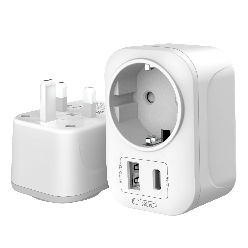 Tech-Protect TA100 utazó adapter UK-EU fehér-2