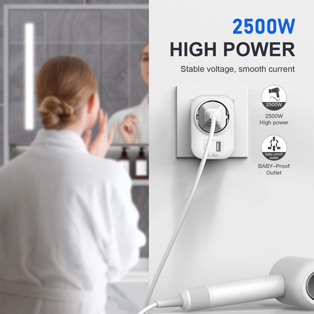 Tech-Protect TA100 utazó adapter UK-EU fehér-3