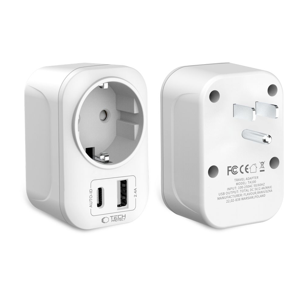 Fehér Tech-Protect TA100 Utazó Adapter US-ról EU-ra-1