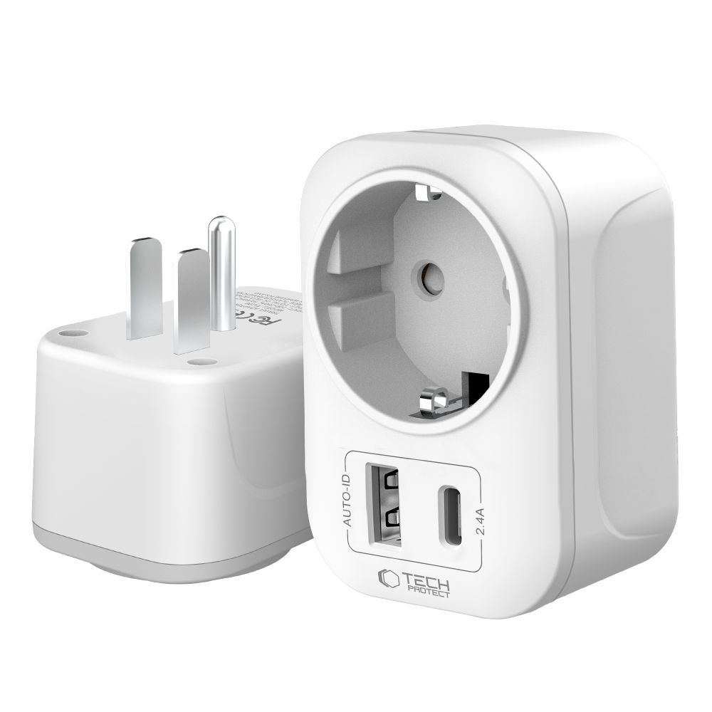 Fehér Tech-Protect TA100 Utazó Adapter US-ról EU-ra-2