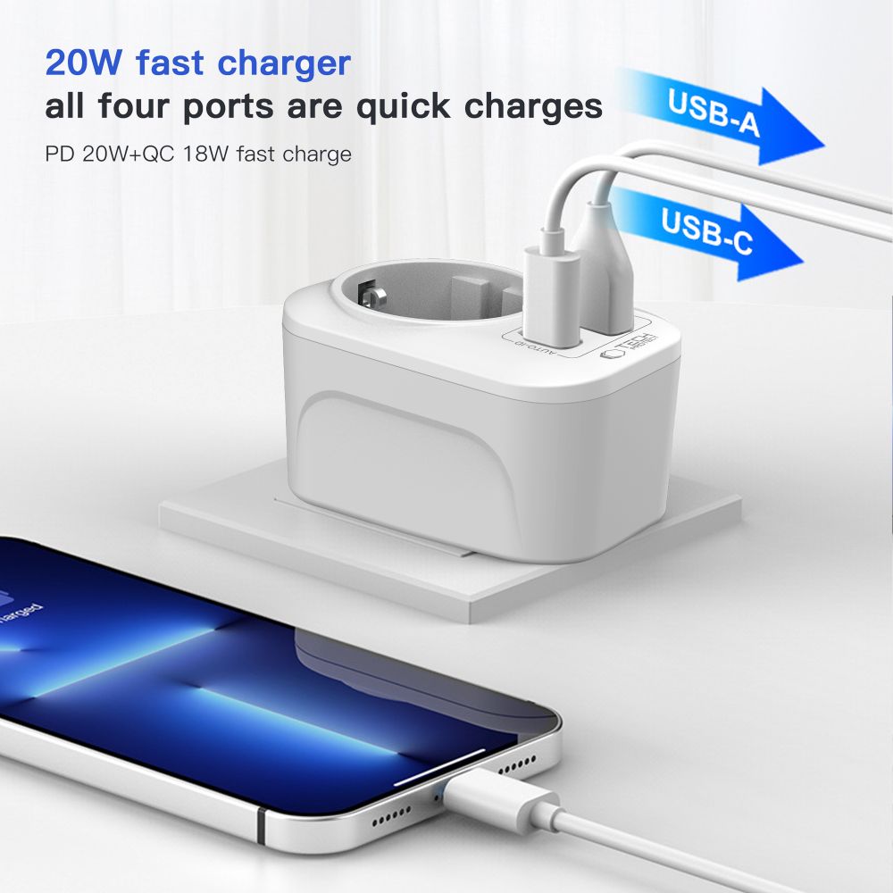 Fehér Tech-Protect TA100 Utazó Adapter US-ról EU-ra-4