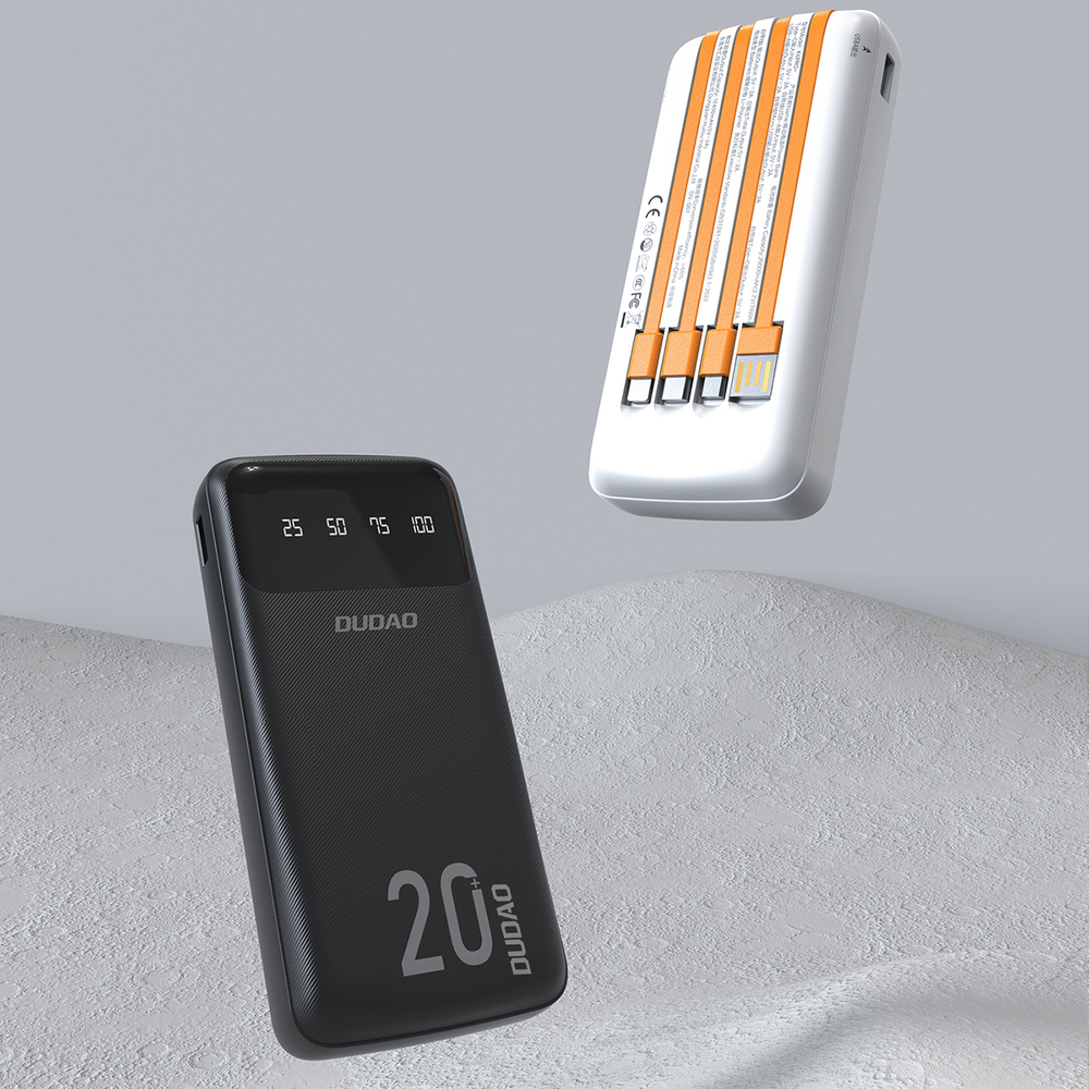 Dudao nagy kapacitású powerbank 3 beépített kábellel 20000mAh USB Type C + micro USB + Lightning fekete (Dudao K6Pro+),-2