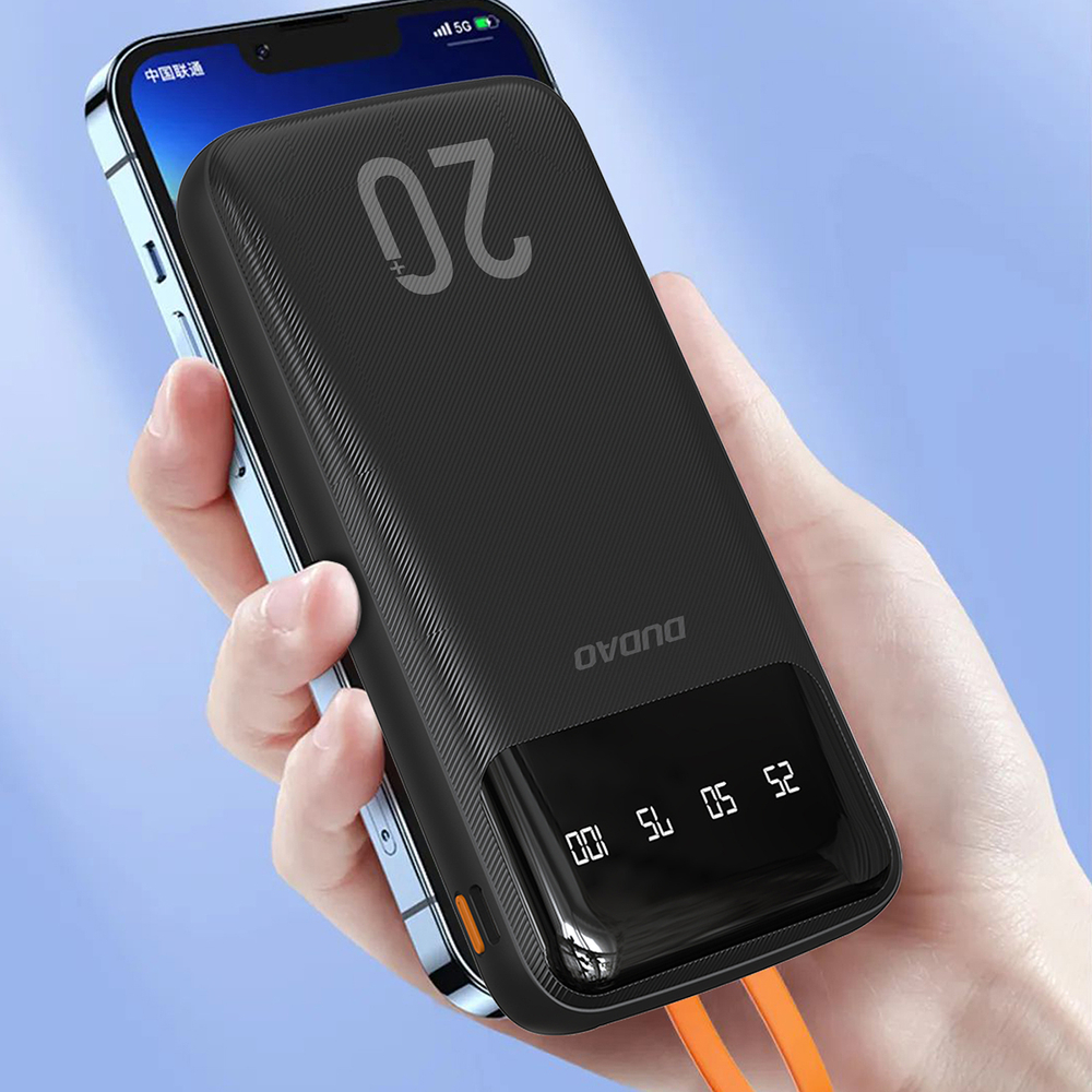 Dudao nagy kapacitású powerbank 3 beépített kábellel 20000mAh USB Type C + micro USB + Lightning fekete (Dudao K6Pro+),-3