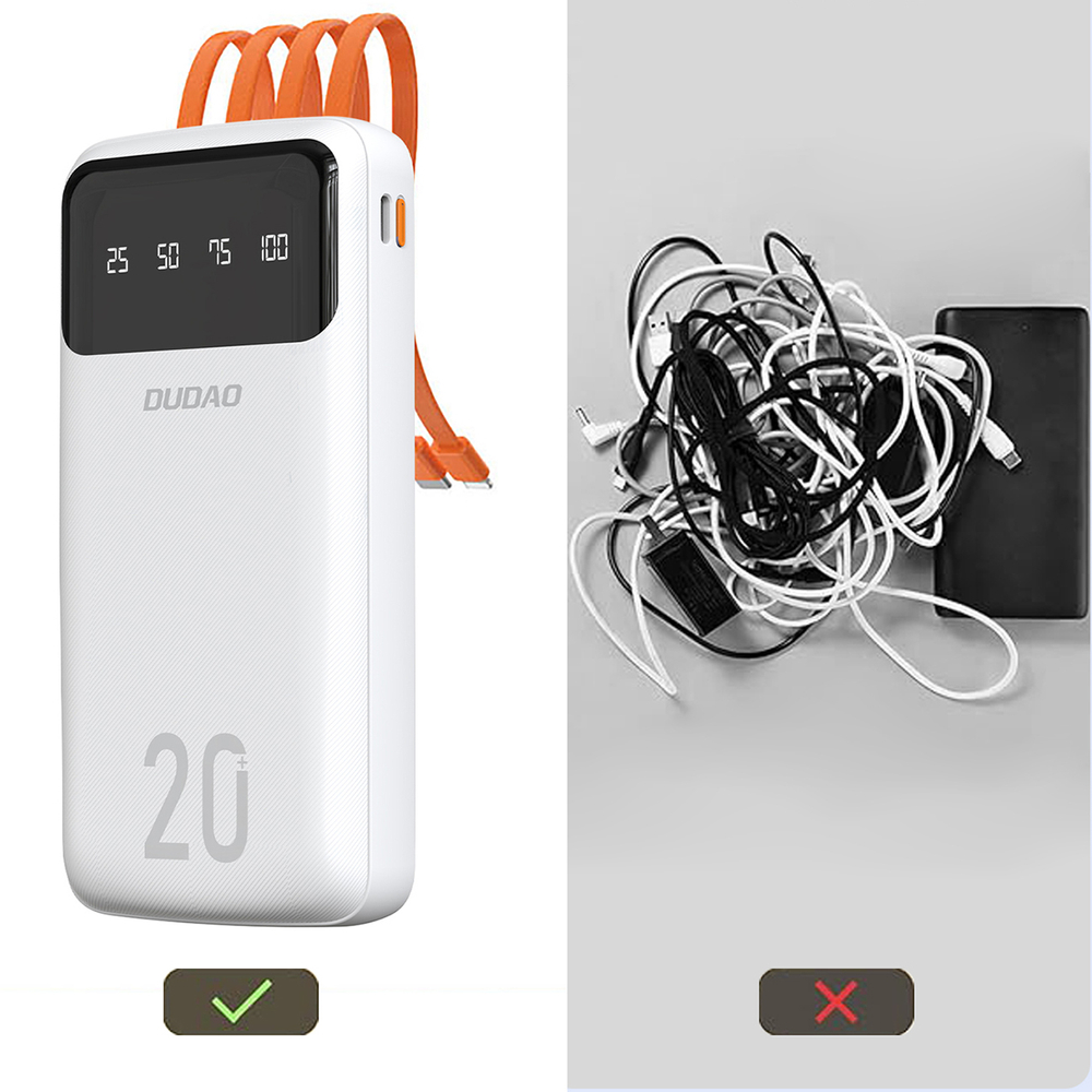 Dudao nagy kapacitású powerbank 3 beépített kábellel 20000mAh USB Type C + micro USB + Lightning fekete (Dudao K6Pro+),-5