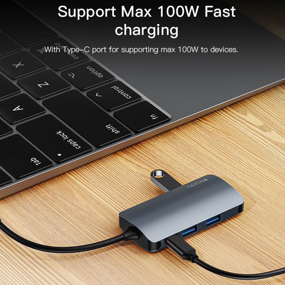 Yesido - Dokkolóállomás 7 az 1-ben (HB16) - Type-C 1x USB3.0, 2x USB2.0, TF/SD Kártya, 1x VGA, 1x Type-C, 5Gbps, PD100W - Szürke-4