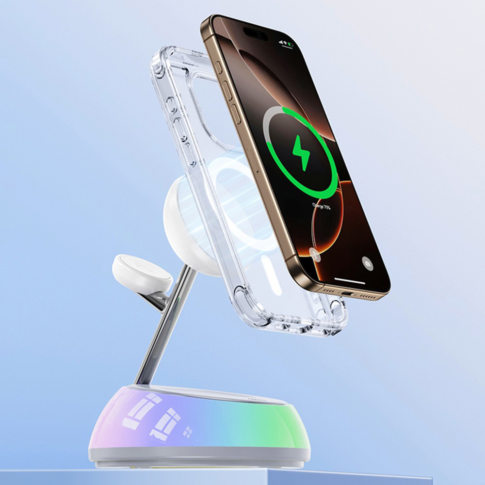 iPhone, Apple Watch, AirPods Fehér Yesido töltőállomás 3in1 (DS31) - Mágneses Tartó, RGB világítás, 15W-9