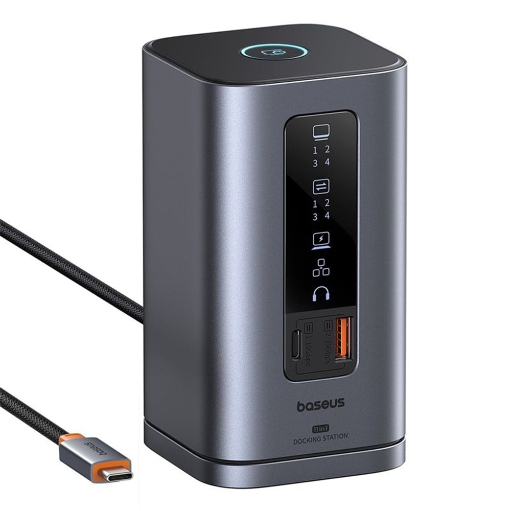 Baseus Spacemate 11in1 HUB (B00568101813-00) - USB-C 2xHDMI, 2xDP, 3xUSB, 2xUSB-C, RJ45, Jack - Űrszürke-0
