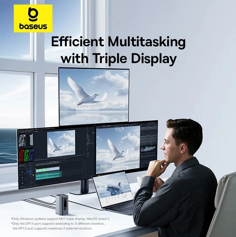 Baseus Spacemate 11in1 HUB (B00568101813-00) - USB-C 2xHDMI, 2xDP, 3xUSB, 2xUSB-C, RJ45, Jack - Űrszürke-2