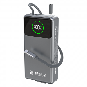 Powerbank Dudao K31 Pro 45W 20000mAh beépített, visszahúzható USB-C kábellel - szürke