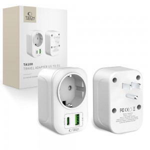 Fehér Tech-Protect TA100 Utazó Adapter US-ról EU-ra