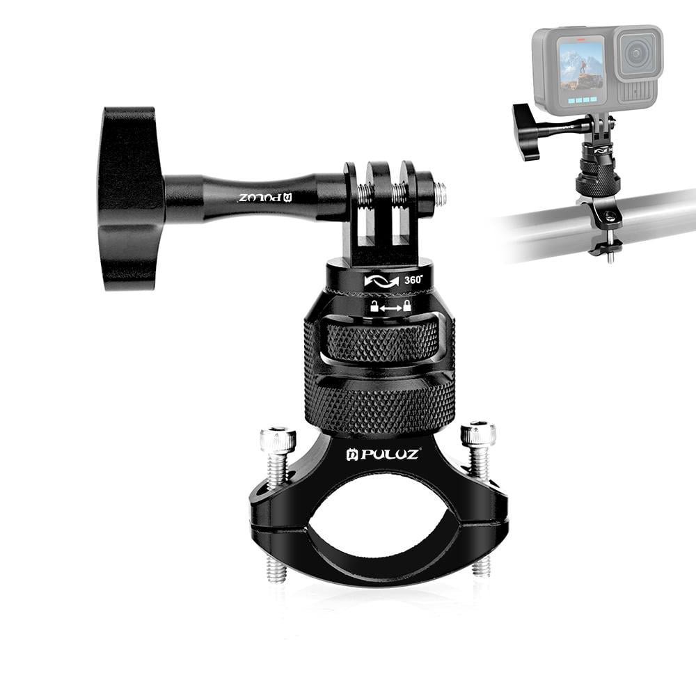 PULUZ PU796B 360 fokban forgatható alumínium motorkerékpár kormányra szerelhető adapter csavarral GoPro, Insta360, DJI (fekete) -0