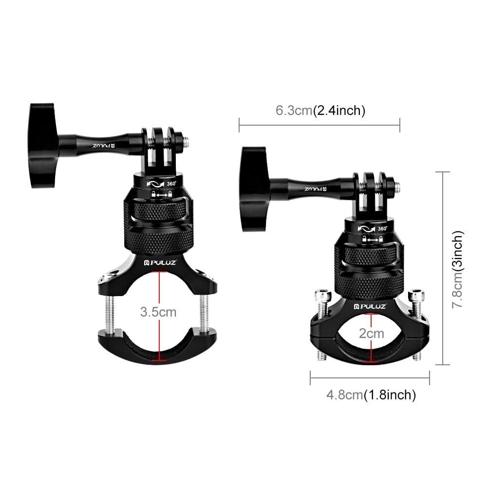 PULUZ PU796B 360 fokban forgatható alumínium motorkerékpár kormányra szerelhető adapter csavarral GoPro, Insta360, DJI (fekete) -1