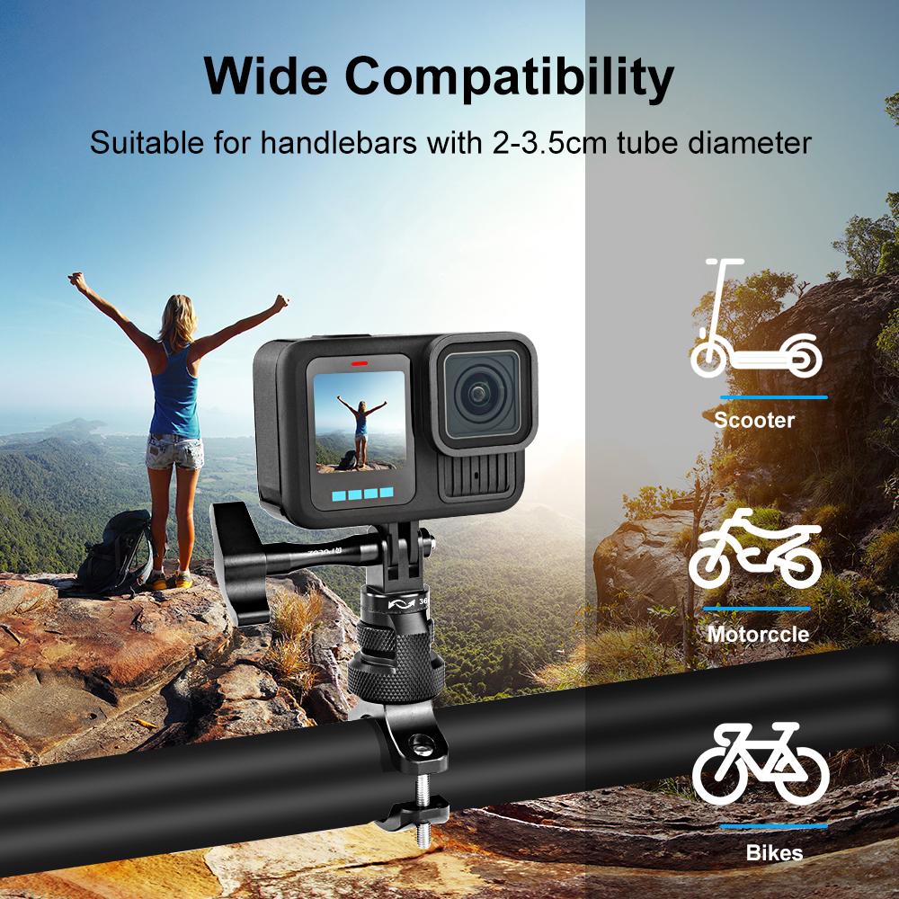 PULUZ PU796B 360 fokban forgatható alumínium motorkerékpár kormányra szerelhető adapter csavarral GoPro, Insta360, DJI (fekete) -7