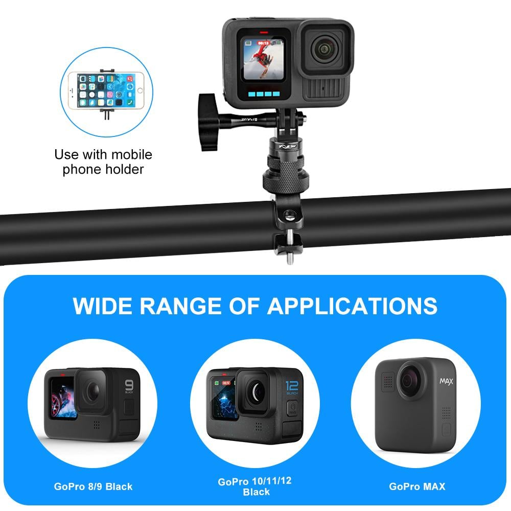 PULUZ PU796B 360 fokban forgatható alumínium motorkerékpár kormányra szerelhető adapter csavarral GoPro, Insta360, DJI (fekete) -3