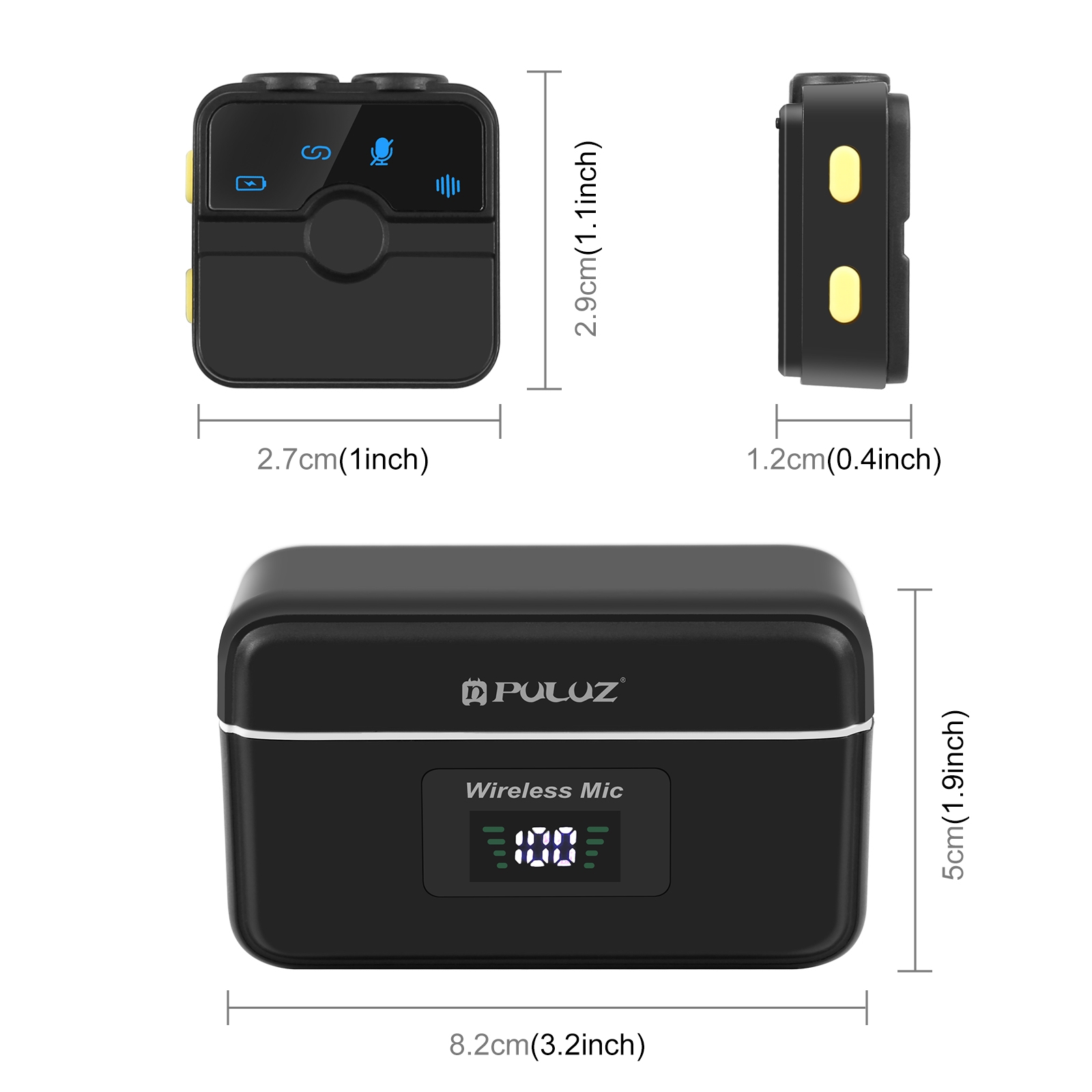 PULUZ SmartLink WS300 mágneses vezeték nélküli csíptetős mikrofon töltőtokkal, Type-C vevőegységgel (RX) és 2 adóval (TX) (fekete) PU3155B-1