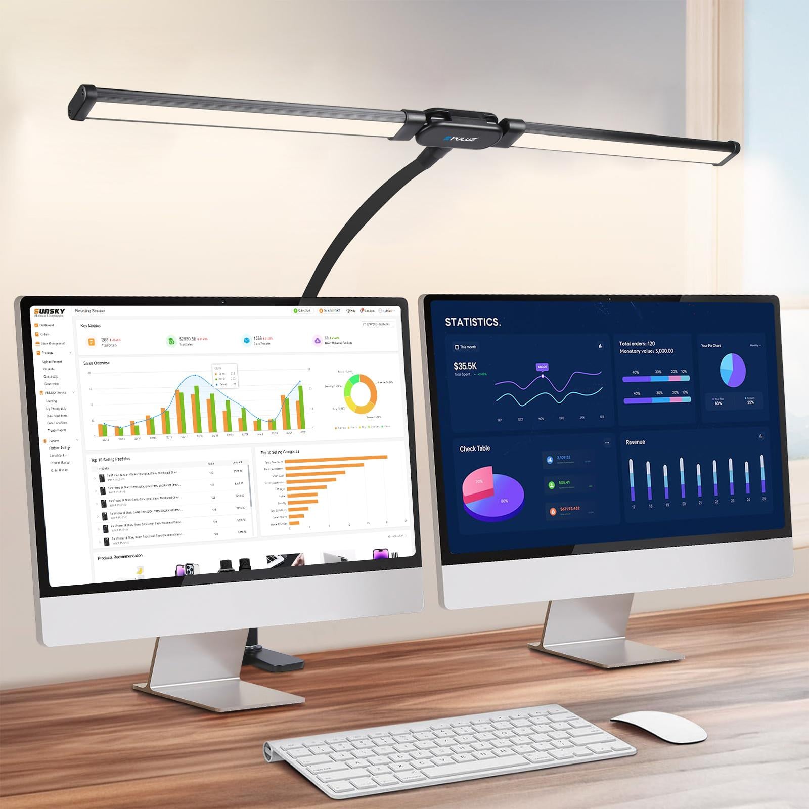 PULUZ rugalmas nyakú dupla fejű LED asztali lámpa csipesszel (fekete) PU498B-3
