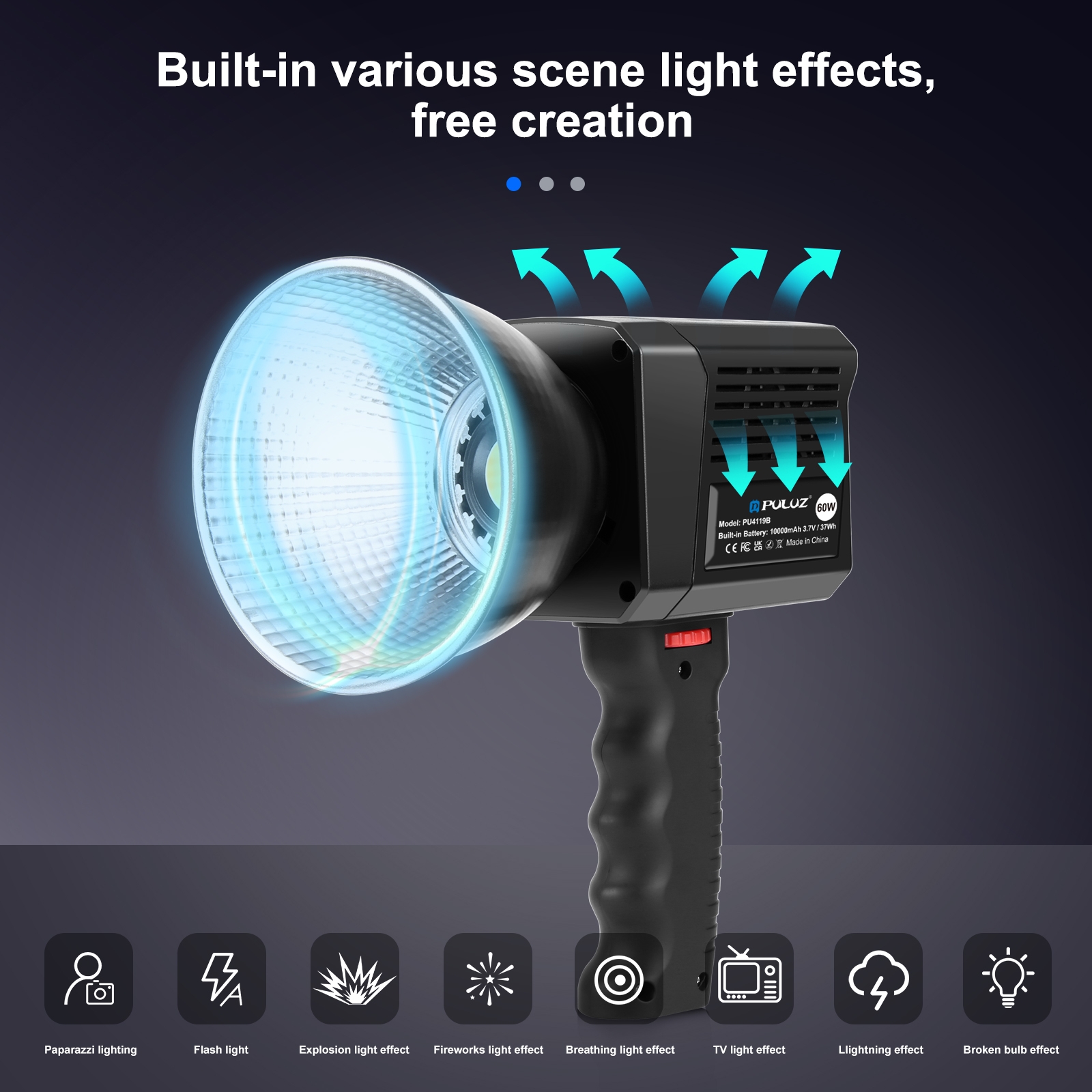 PULUZ 60W stúdió videólámpa, 2500K–6500K két színhőmérsékletű (fekete) PU4119B-4