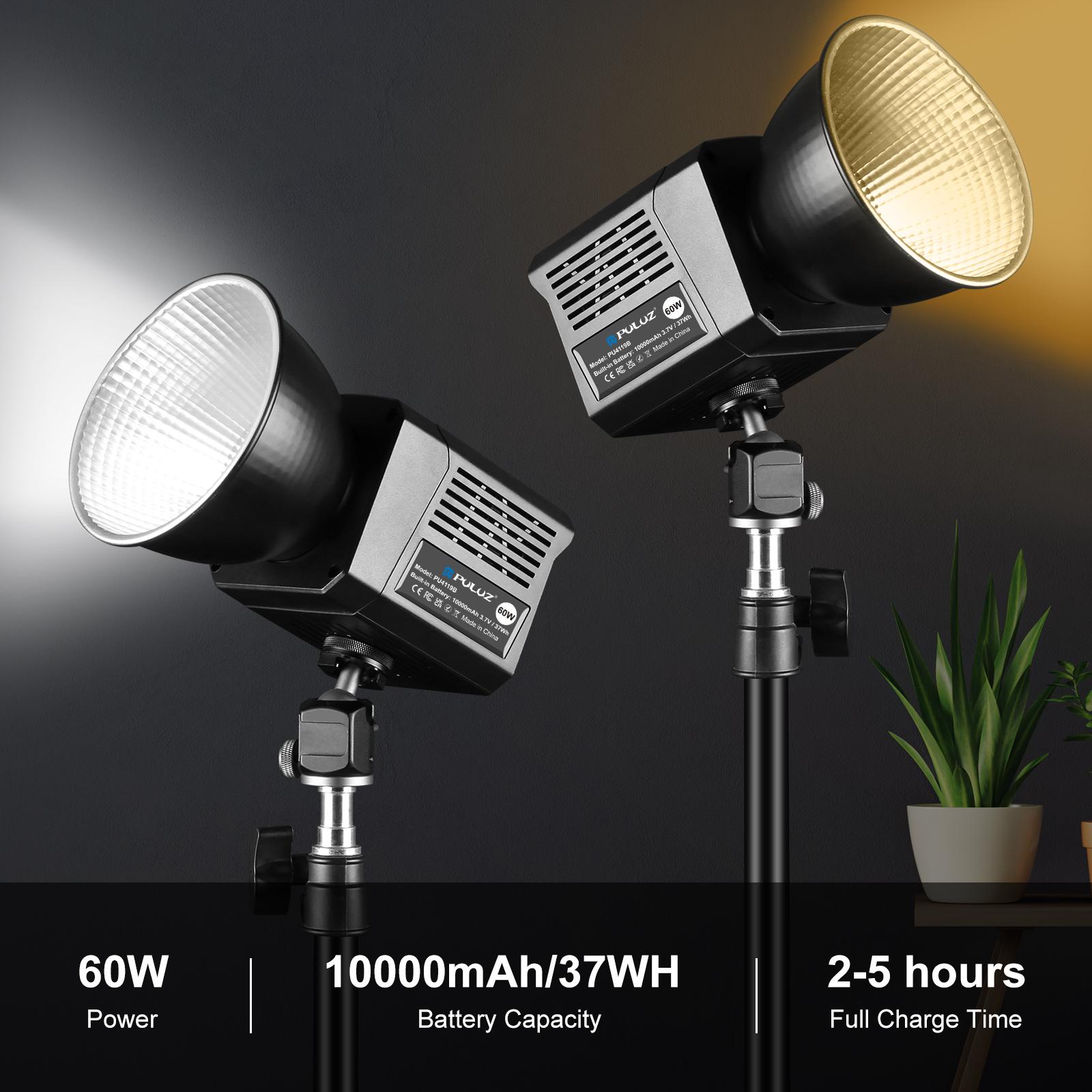 PULUZ 60W stúdió videólámpa, 2500K–6500K két színhőmérsékletű (fekete) PU4119B-10