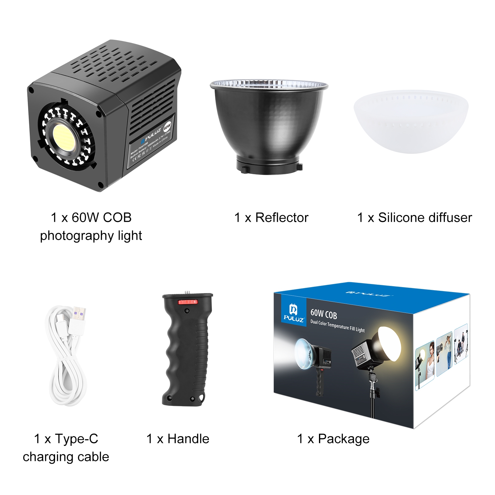 PULUZ 60W stúdió videólámpa, 2500K–6500K két színhőmérsékletű (fekete) PU4119B-13