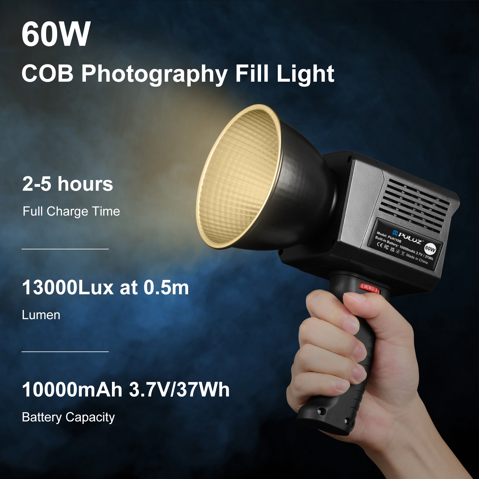PULUZ 60W stúdió videólámpa, 2500K–6500K két színhőmérsékletű (fekete) PU4119B-11