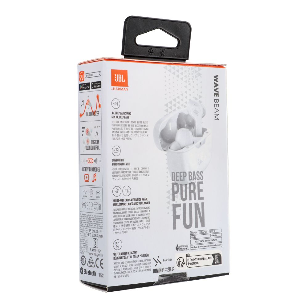 JBL Wave Beam TWS Bluetooth Vezeték Nélküli Fülbe Helyezhető Fülhallgató Fehér EU-1