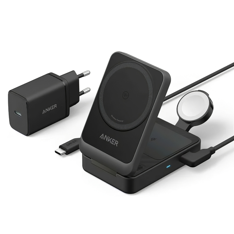 Vezeték nélküli töltő Anker MagGo 3in1, 15W, 1.67A, fekete B2557311-0