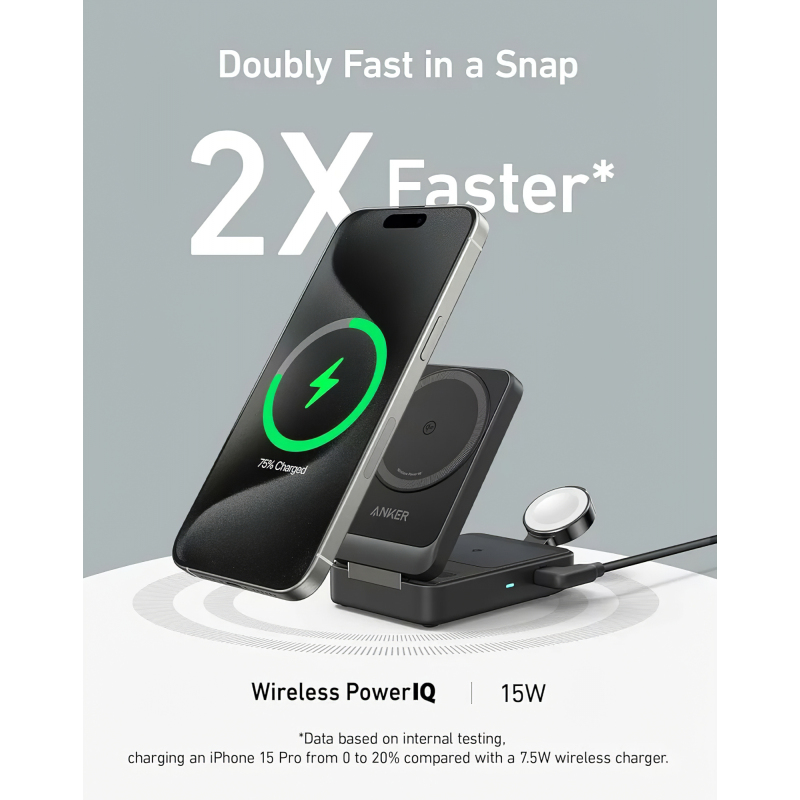 Vezeték nélküli töltő Anker MagGo 3in1, 15W, 1.67A, fekete B2557311-3