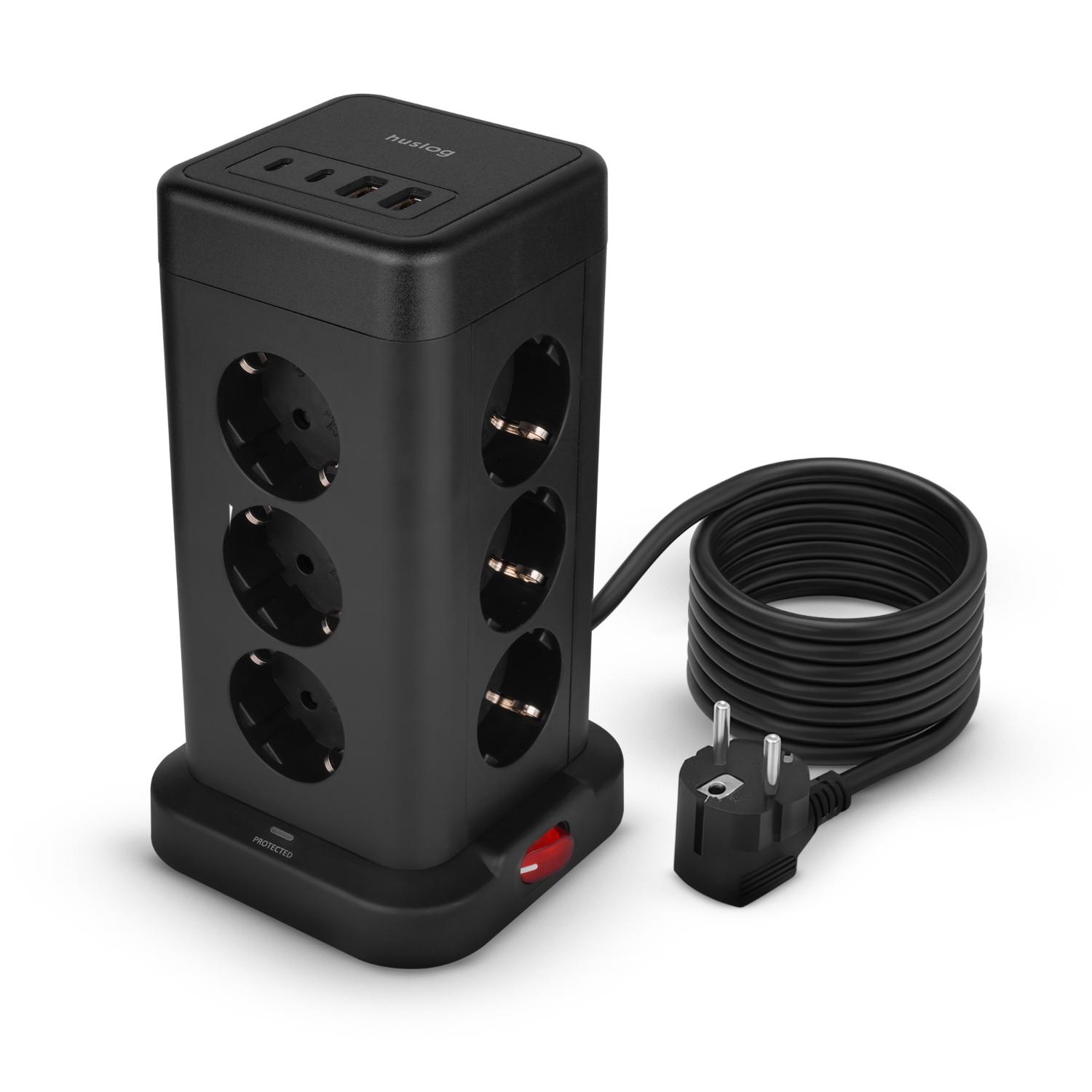 Huslog függőleges hálózati elosztó USB-A, USB-C porttal-0